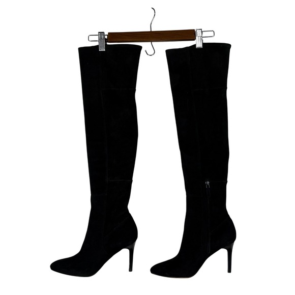 Over the Knee High Heel Boots Womens Pointed Toe Suede Leather - Picture 1 of 10